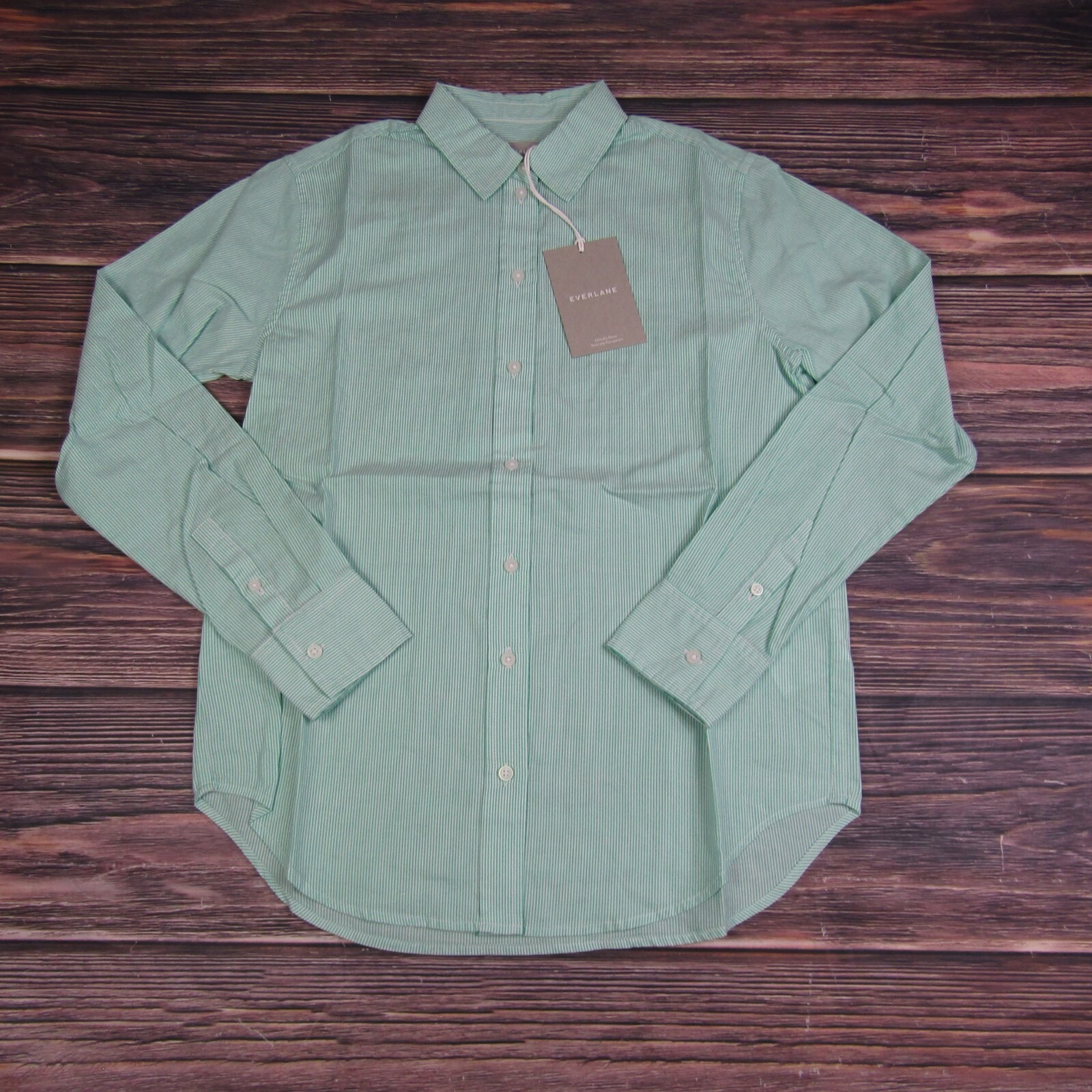 Everlane New Nwt Womens 00 Mint Green Striped Button Down Long Sleeve Shirt